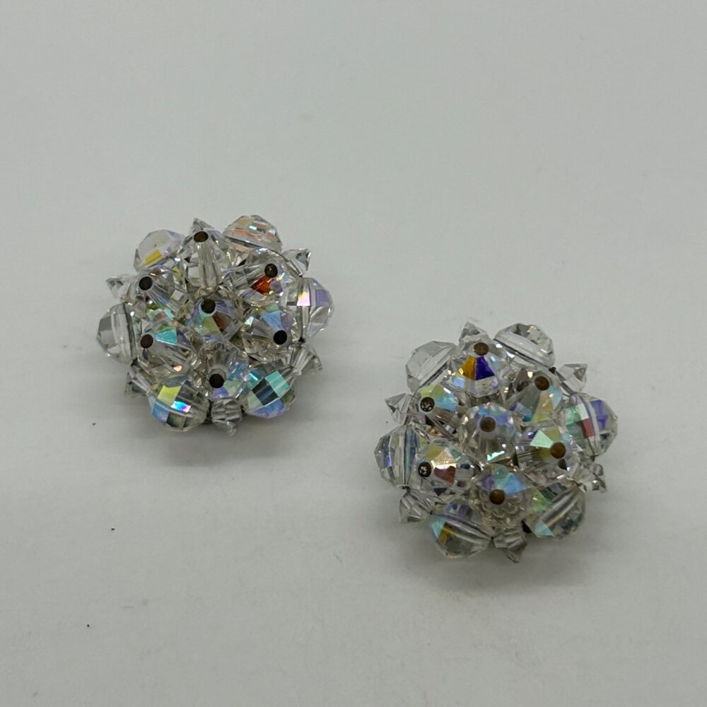 Laguna Vintage Aurora Borealis Crystal Cluster Clip-On Earrings Iridescent - Picture 2 of 16